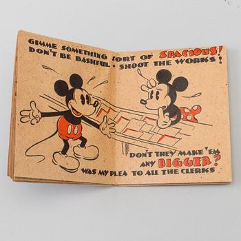 a Mickey Mouse wooden figure and a borthday card, Ringqvists Tryckeri och kartongfabrik, Norrköping 1946.