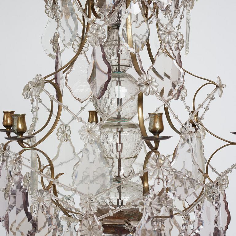 A mid 19th century Swedish Baroque style six-light chandelier.