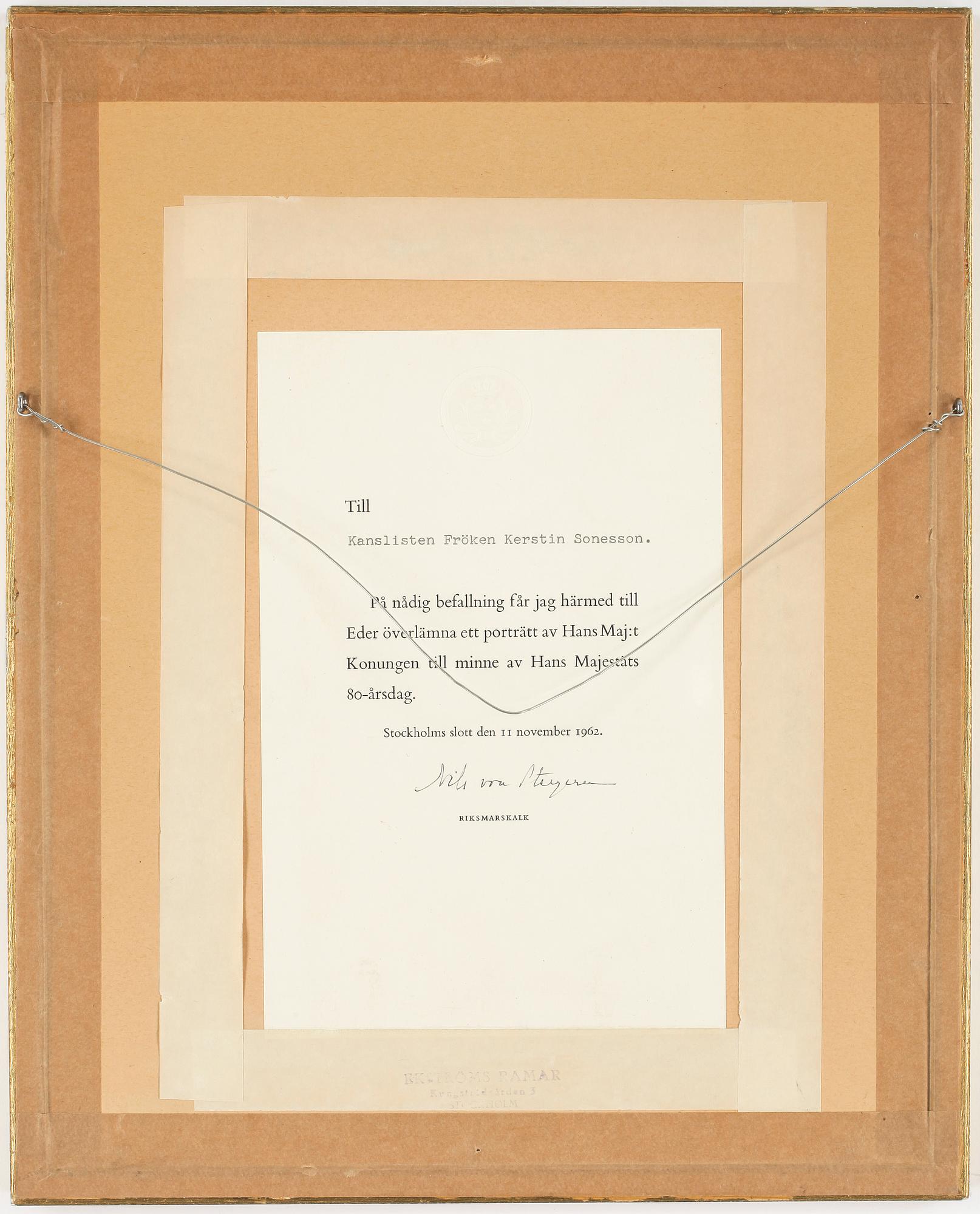 GUSTAF VI ADOLF AV SVERIGE, egenhändigt sign, otydlig konstnärssign, numrerad 26/400. 1962.