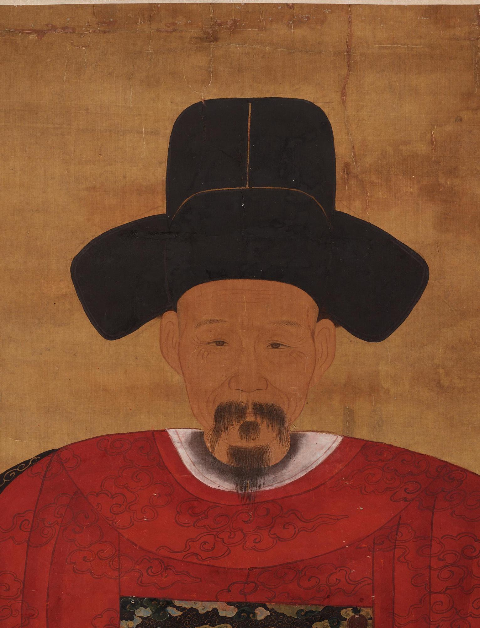 Förfadersporträtt, akvarell och tusch på siden. Okänd konstnär, Qing dynastin, 1800-tal.