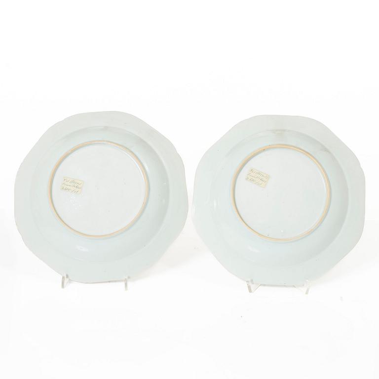 Five porcelain plates, China, Qing dynasty, Qianlong 1736-95.