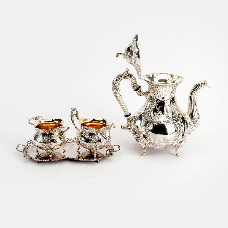 Karl Ekman, kaffeservis, 4 delar, silver, rokokstil, GEWE, Malmö, 1979-82. Total vikt ca 1570 gram.