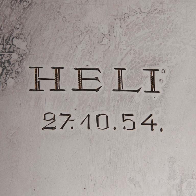 SPEGEL samt DOSA, silver, Auran Kultaseppä Oy, Åbo och Birmingham, England, 1953 och 1925-26. Totalvikt 578 g.
