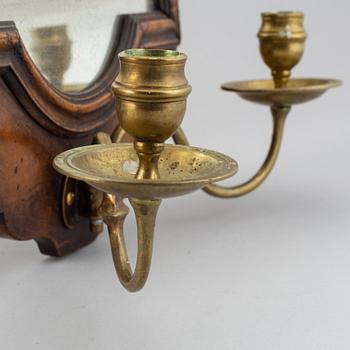 A pair  century wood and brass mirror wall sconces for two candles.c. 1900.