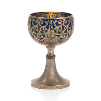 Grachev, a gilt silver, plique-à-jour vodka cup, maker's mark Cyrillic AP, Saint Petersburg, Russia 1882-1898.