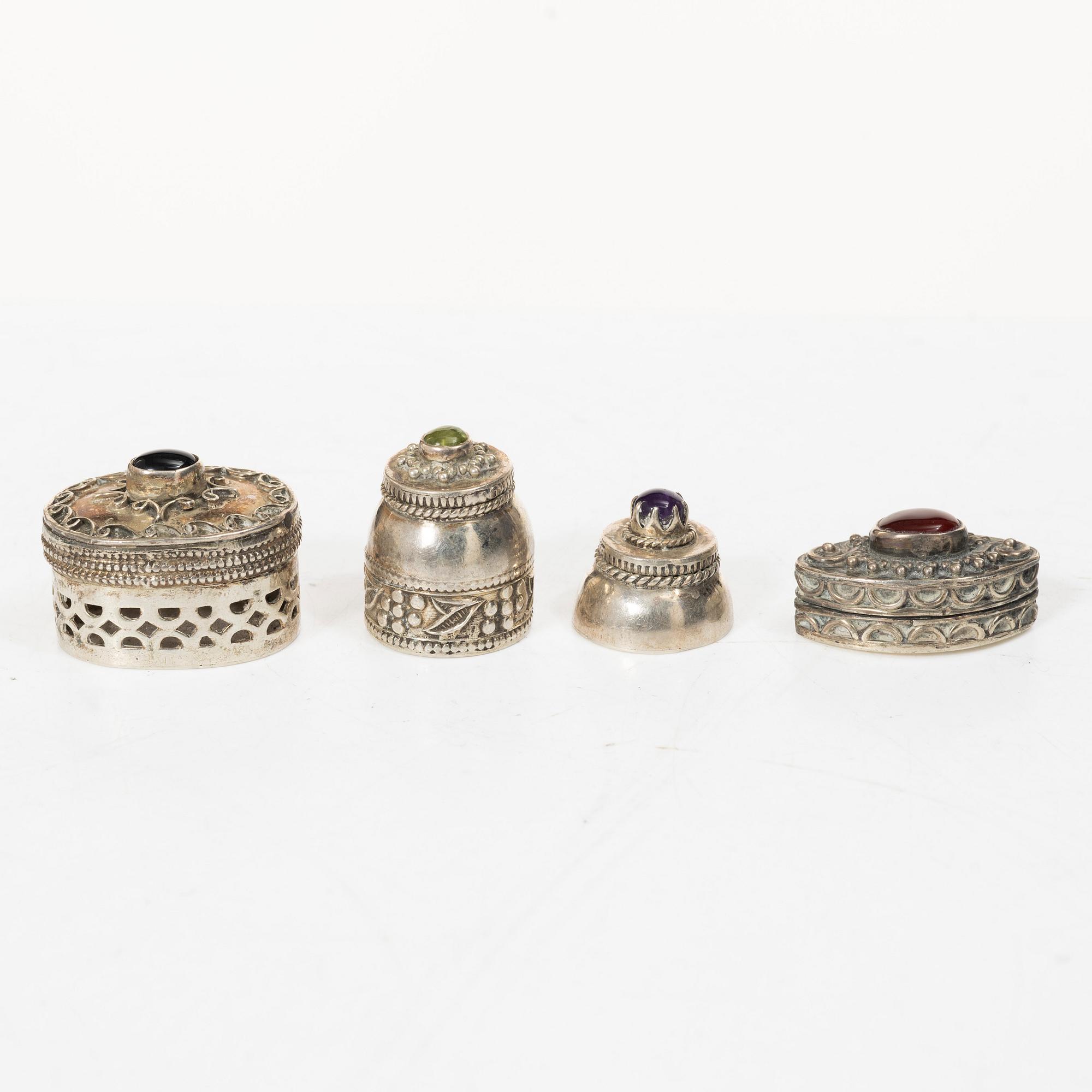 Boxes, 10 pcs, silver, with stones, 20th century.