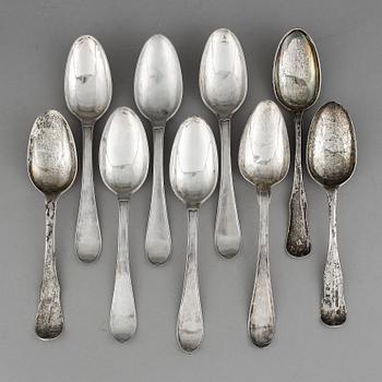 MATSKEDAR, 9 st, silver, bla Lindegren, Borås 1784. Tot ca 547 gram.