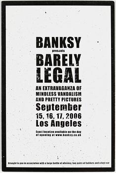 BANKSY, utställningskort samt utställningstryck, från "Barely legal" 15/9 -17/9 2006.