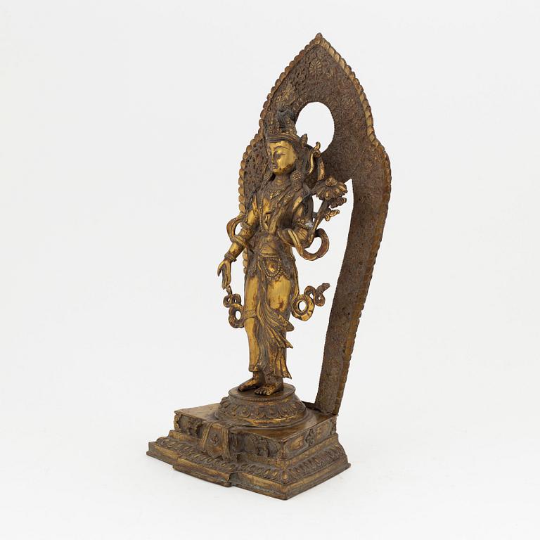 Boddhisatva, Avalokiteshvara, förgylld kopparlegering, Nepal, 1900-tal.