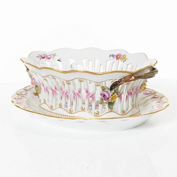 Royal Copenhagen, a 'Saxon Flower' lattice bowl with stand, Denmark, 1889-1922.