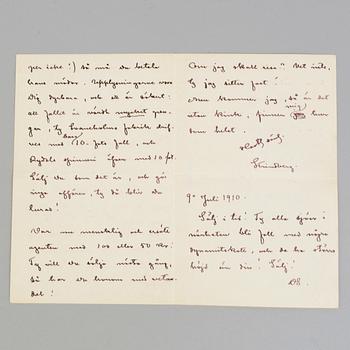 A letter by, August Strindberg dated 1910.