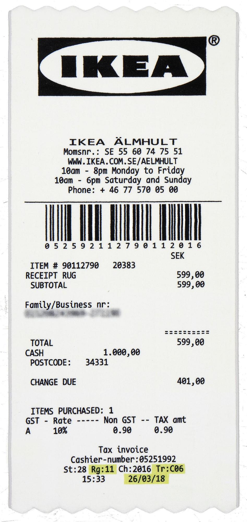 Virgil Abloh, matta "Kvitto", IKEA x Virgil Abloh, "MARKERAD" kollektion, ca 200 x 90 cm.
