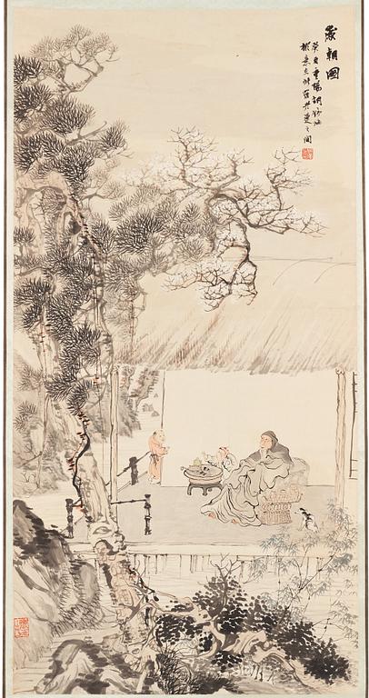 A scroll painting, ink an colour on paper, Hu Tiemei (1848-1899).
