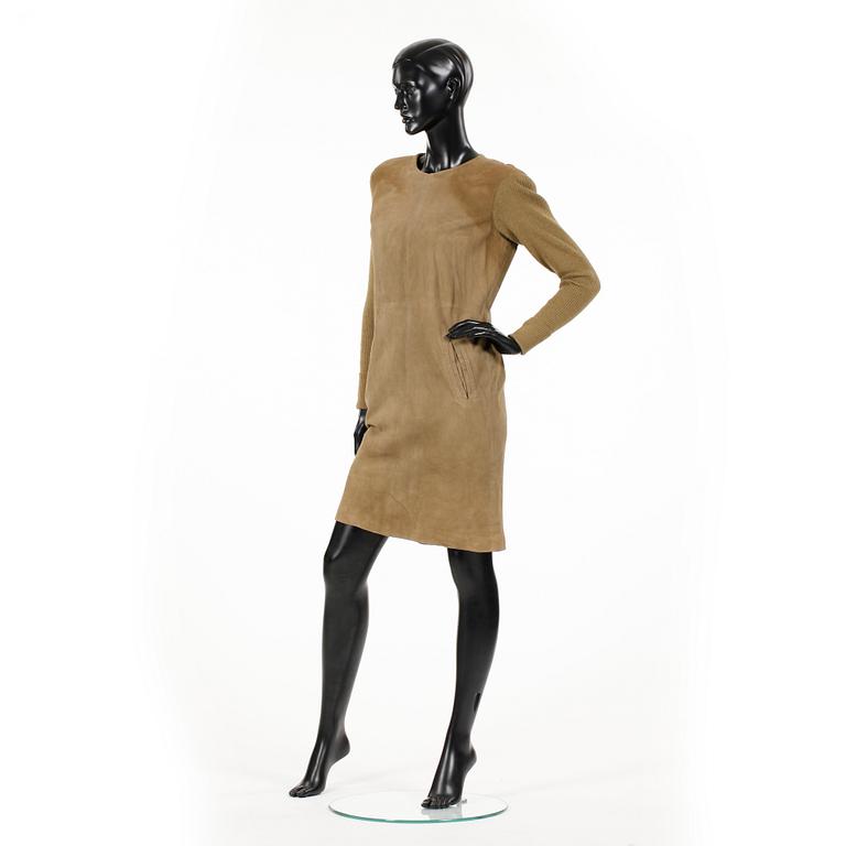 YVES SAINT LAURENT, a olive green suede dress.