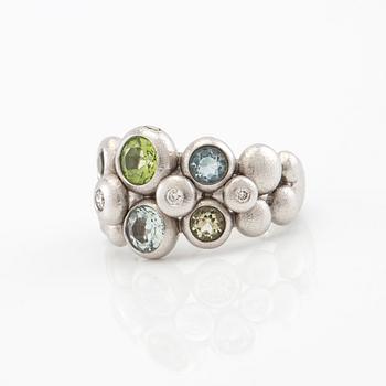 Ole Lynggaard, ring "Bubble/Bubbles" 18K white gold, diamonds and coloured gemstones, design Charlotte Lynggaard.