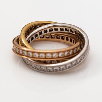 Cartier, Ring "Trinity", 18K vit-, gul- och rödguld, diamanter ca 1.98 ct tot. Märkt Cartier, 698018, 54.