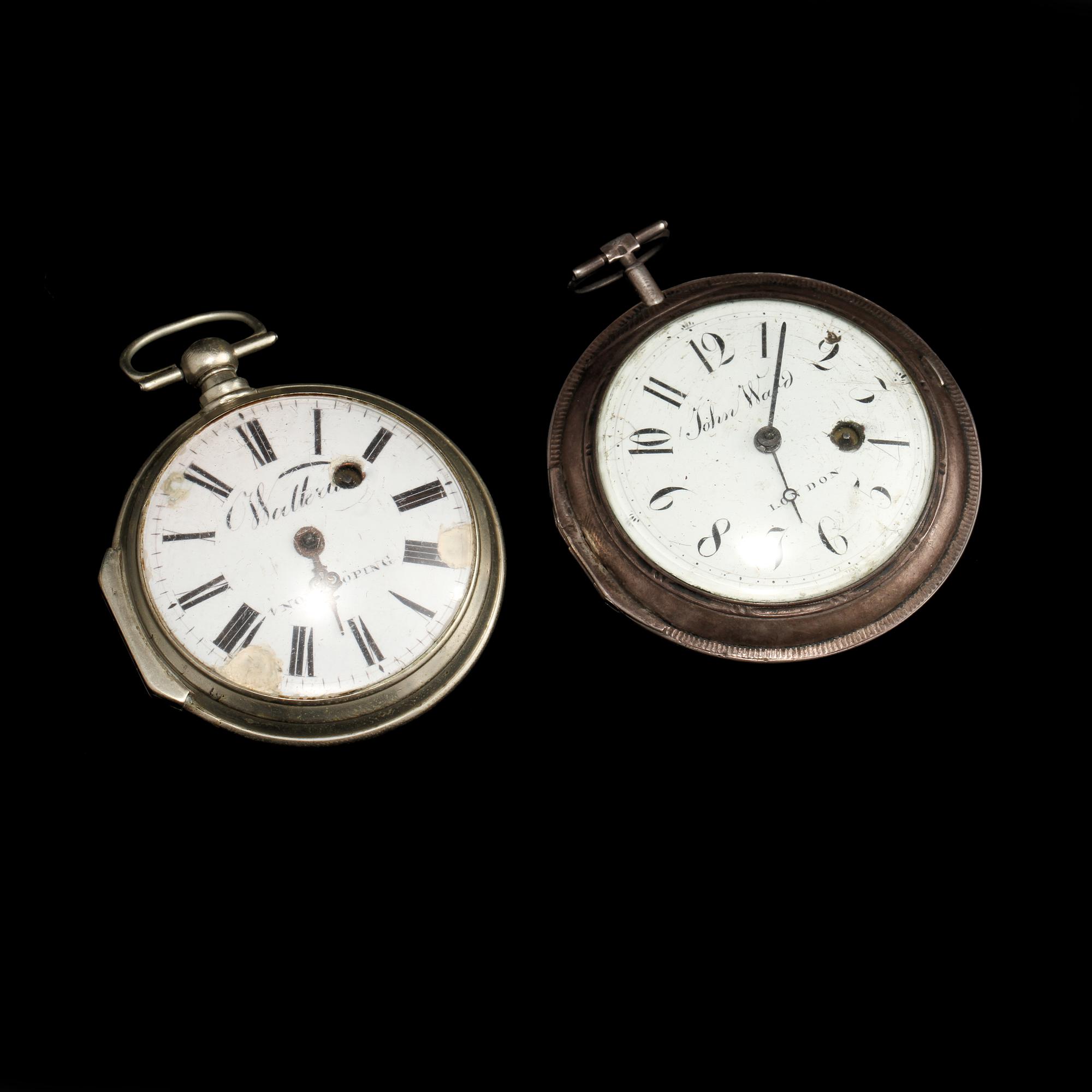 SPINDELUR, 2 st, Wallerius, Norrköping samt  Ward, London, 1800-talets andra hälft. Total vikt 260 g.