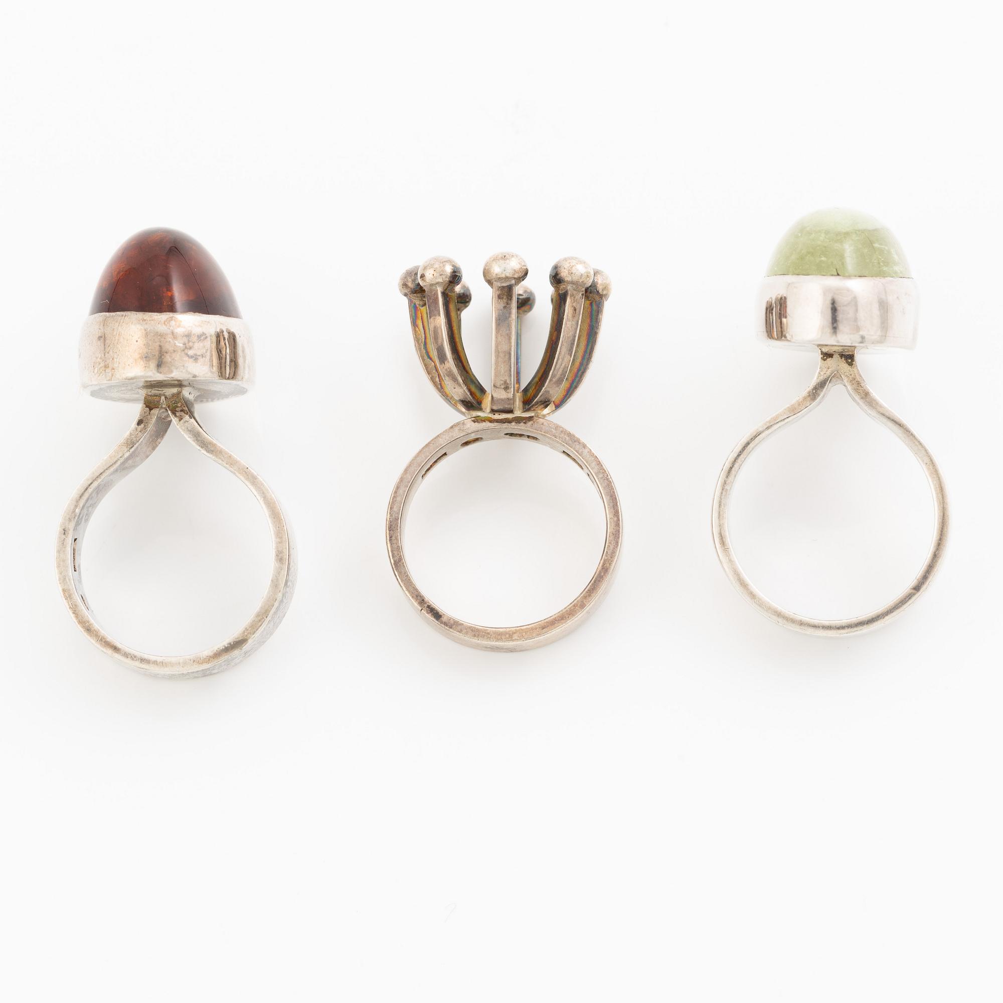 Tre ringar, silver och kvarts, Cecilia Johansson, Göteborg 1965 och Bengt Liljedahl, Stockholm 1965.