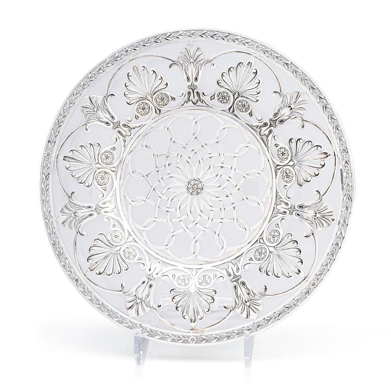 An ornate silver and glass dish, mark of W.A. Bolin, Stockholm 1920.
