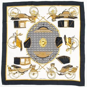 Hermès, huiveja, 2 kpl, "Coach & Saddle" ja "Les Voitures a Transformation".
