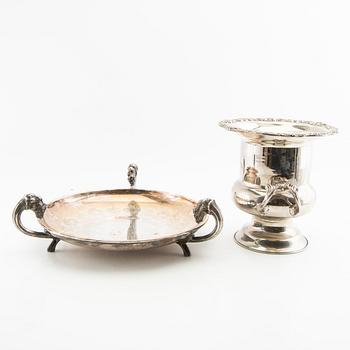 Cup and tray, 20th century, silver plate.