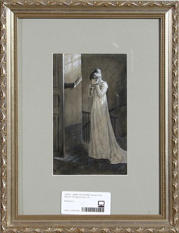 JENNY NYSTRÖM, akvarell med täckvitt, monogramssign.