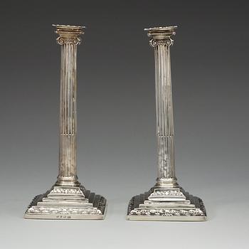 A pair of English silver candlesticks, possibly of Andrew Fogelberg, London 1766.