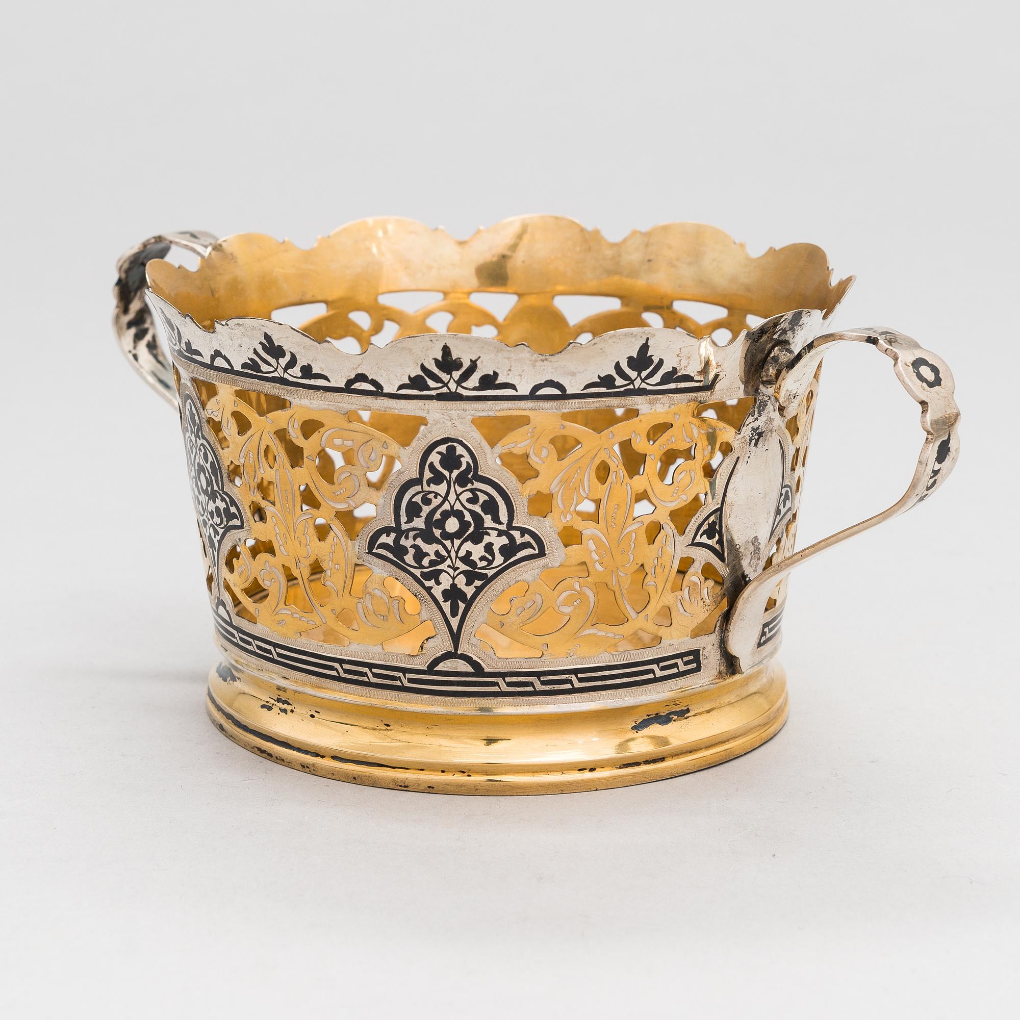 Servisdelar, 6 st, Kubachi, niello, silver, delvis förgyllt, Ryssland 1960-tal.