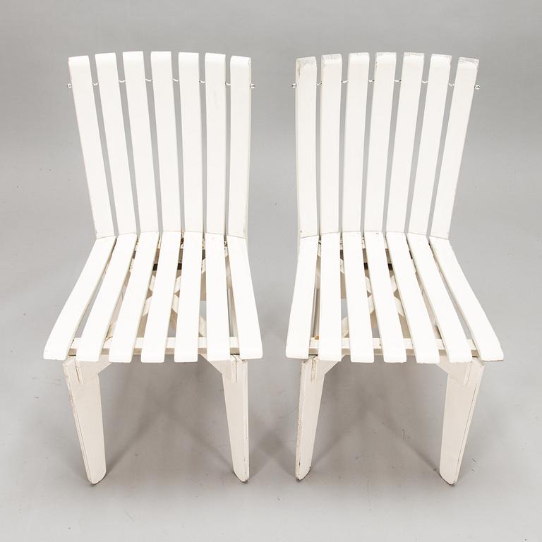 Alvar Aalto, A five-piece 'Aurinko' (Sun-series) garden furniture set for Artek, late 1900s.