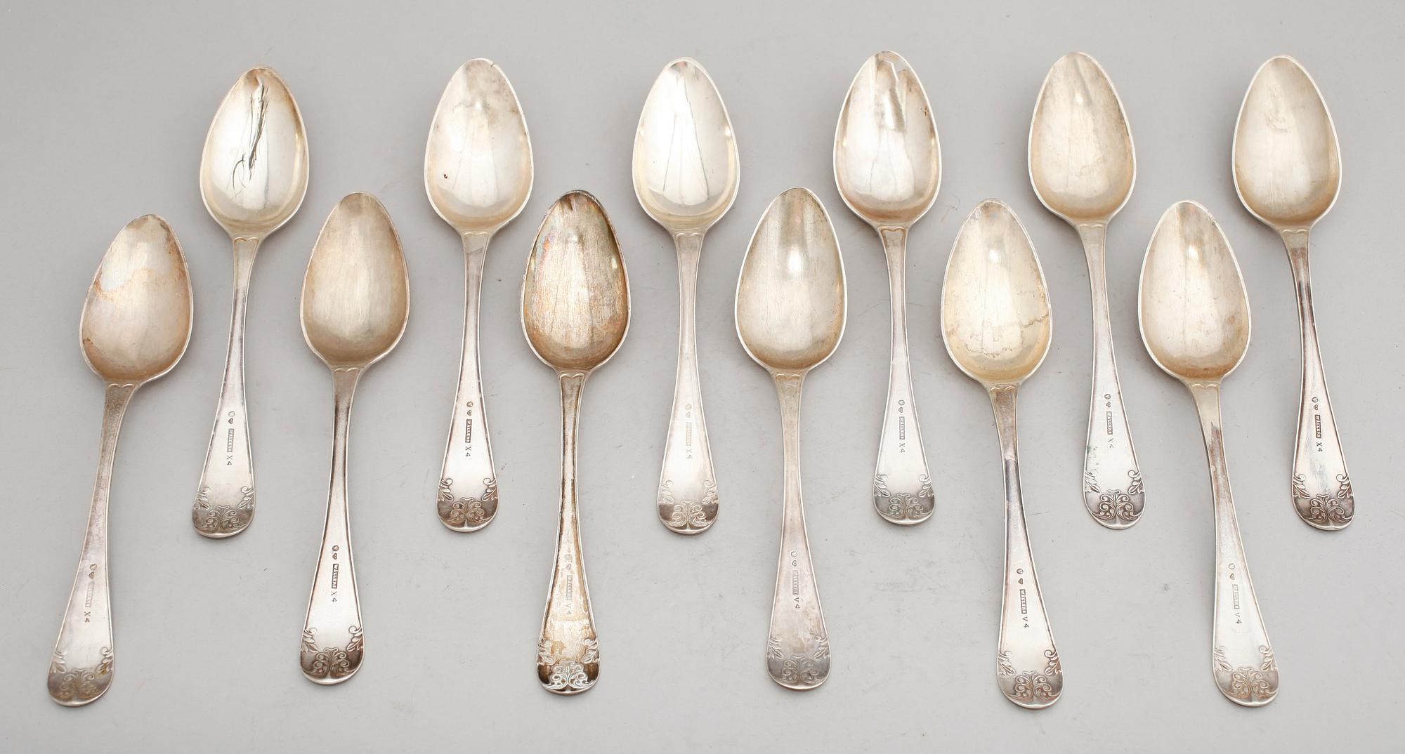 MATSKEDAR, 12 st, silver, Johannes Wållers, Linköping 1851/52. Vikt ca786 g.