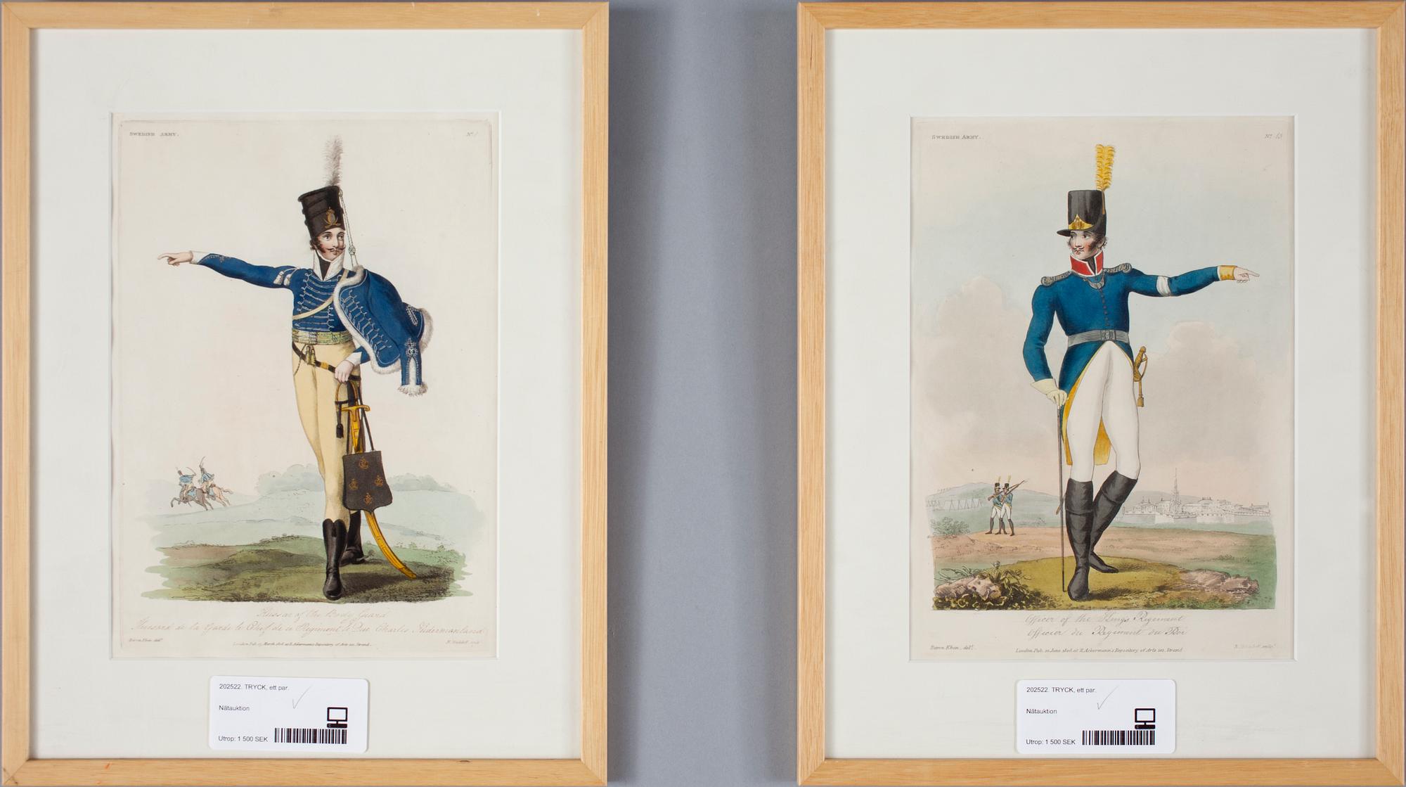 ETSNINGAR, 2 st, handkolorerade, England, dat 1808.