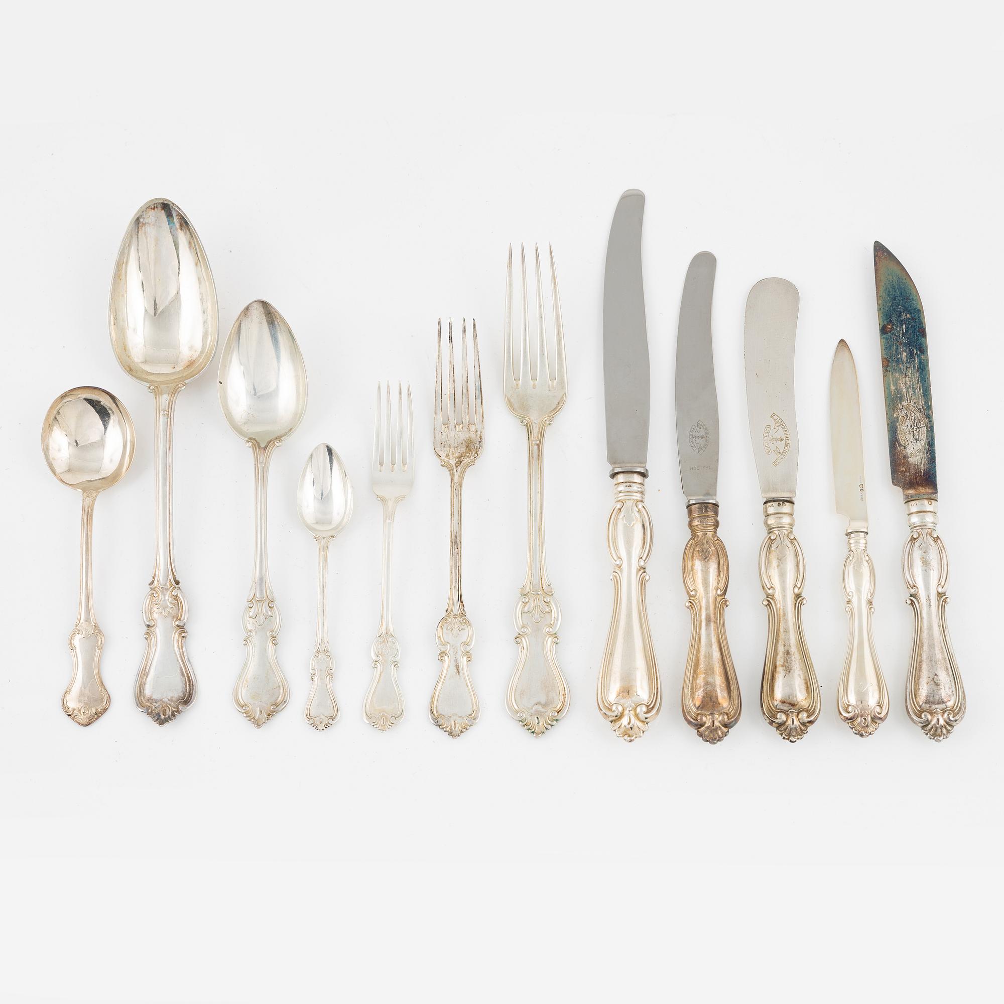 Besticksuppsättning, silver, snarlika  112 delar. CG Hallberg, 1920/30-tal.