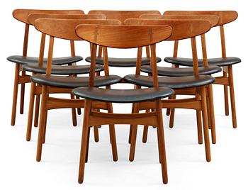 67. HANS J WEGNER, stolar, 8 st, "CH-30", Carl Hansen & Son, Danmark 1950-60-tal.