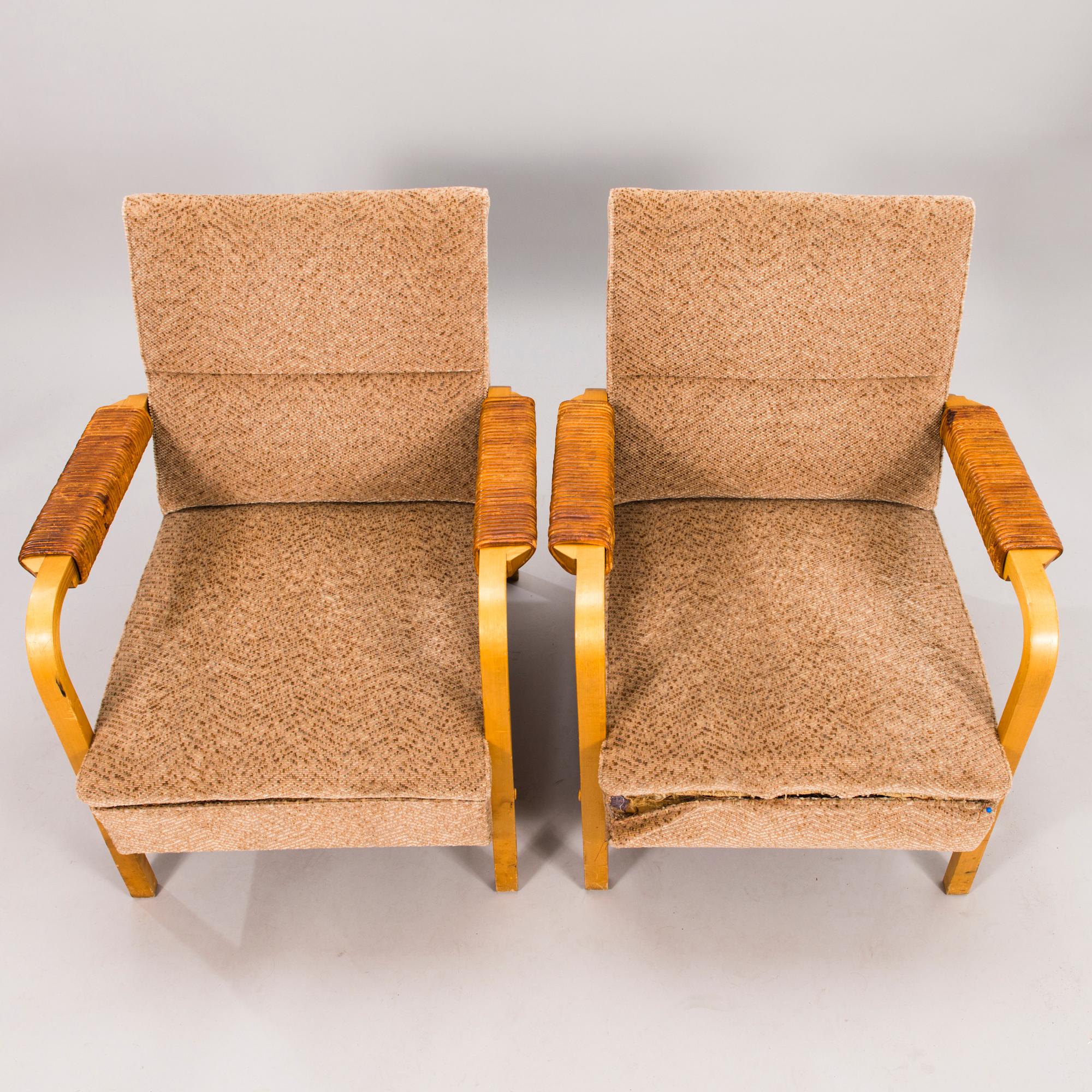 ALVAR AALTO, a pair 1950's armchairs, modell 48 O.Y. Huonekalu- ja Rakennustyötehdas A.B.