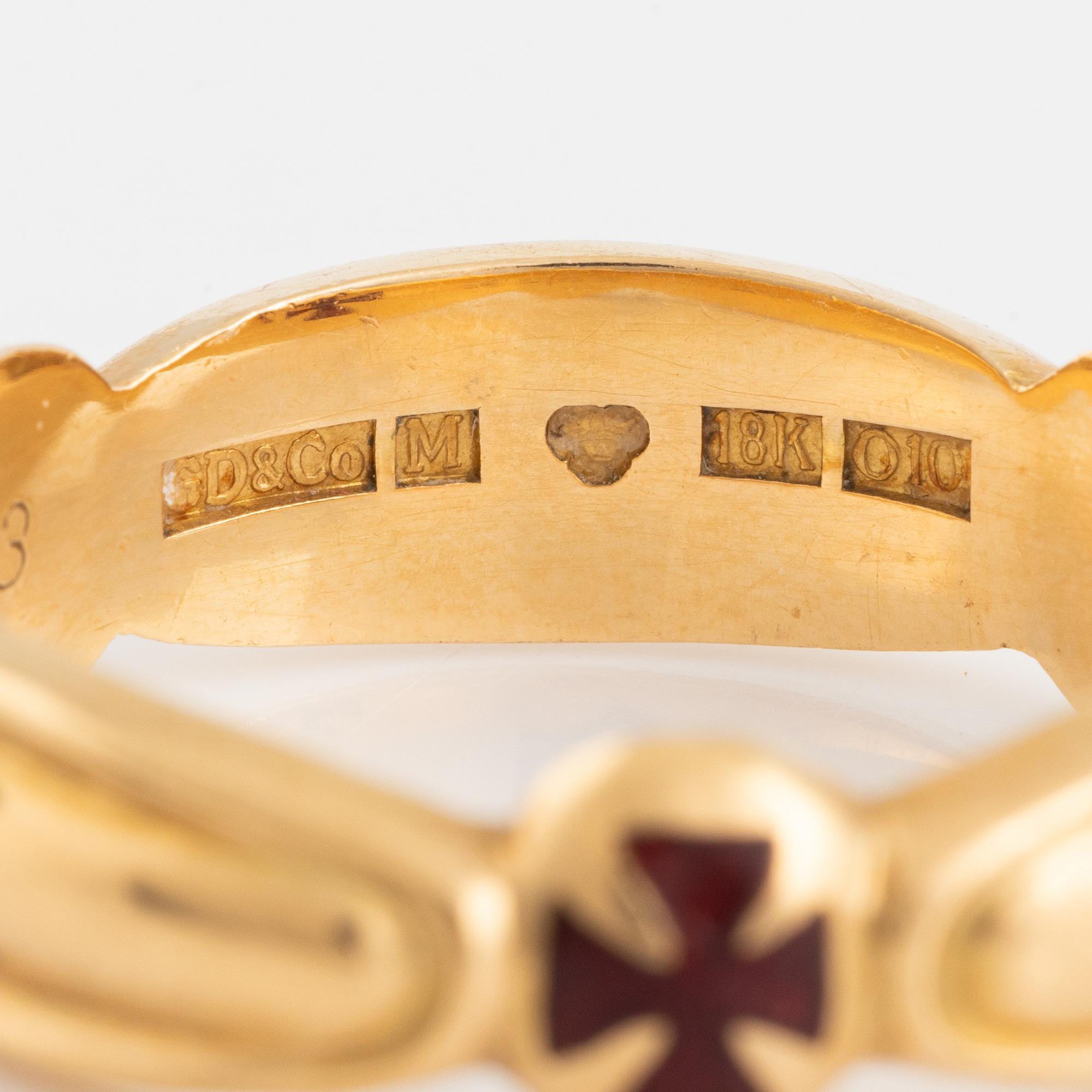 Ring, Freemasonry ring, 18K gold and enamel.