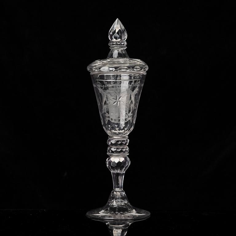 A large engraved goblet, Kungsholms glasbruk, 18th century.