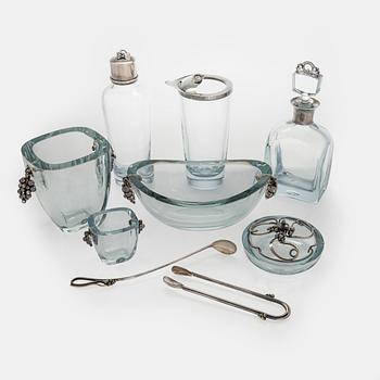 Aage Weimar, cocktail- och serverings set, 7 delar, sterlingsilver och glas, Danmark 1900-talets mitt.