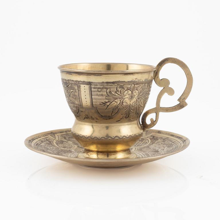 A Russian Silver Gilt Cup with Saucer, Moscow 1869.