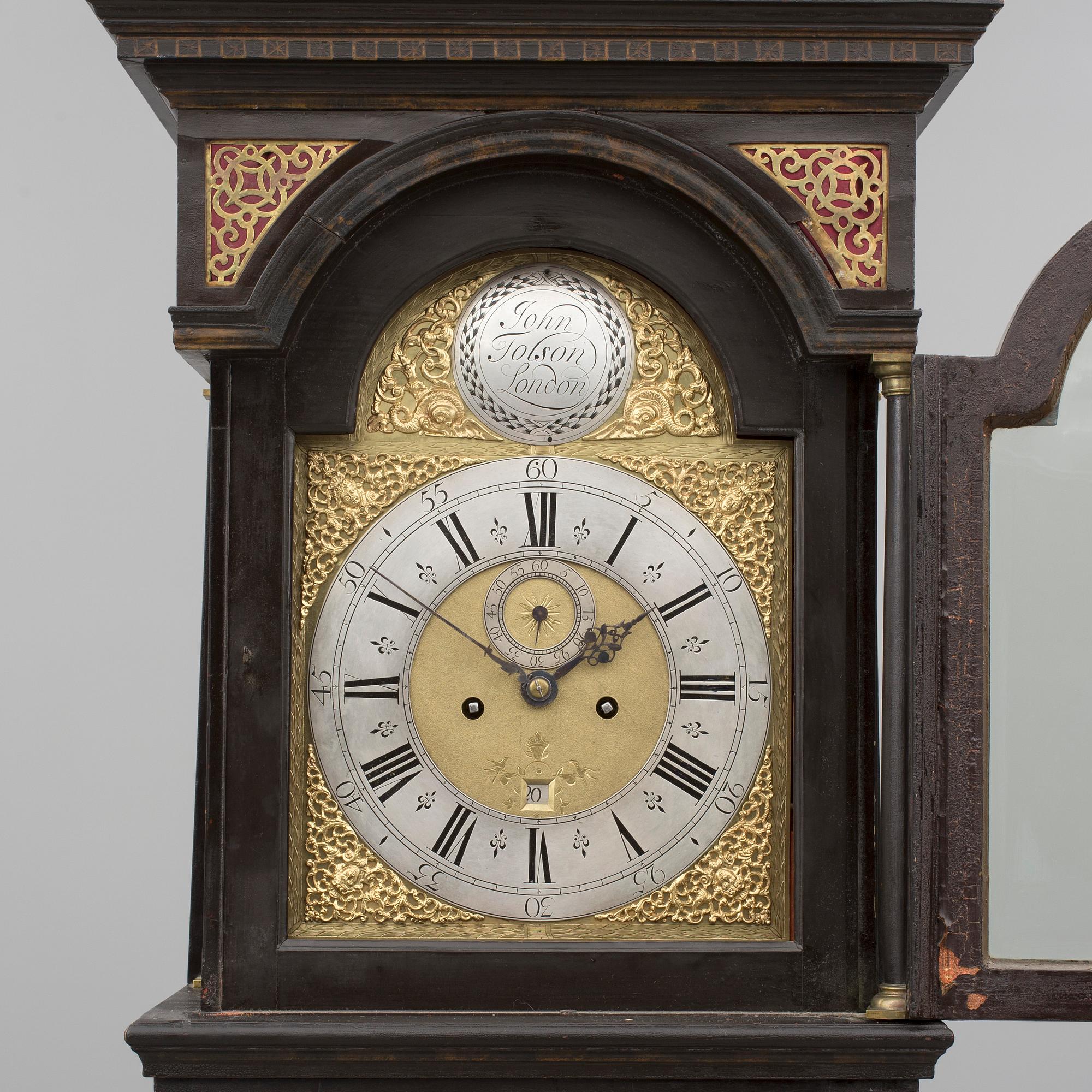 GOLVUR, pendel samt 2 lod, John Tolson, London, 1800-tal.