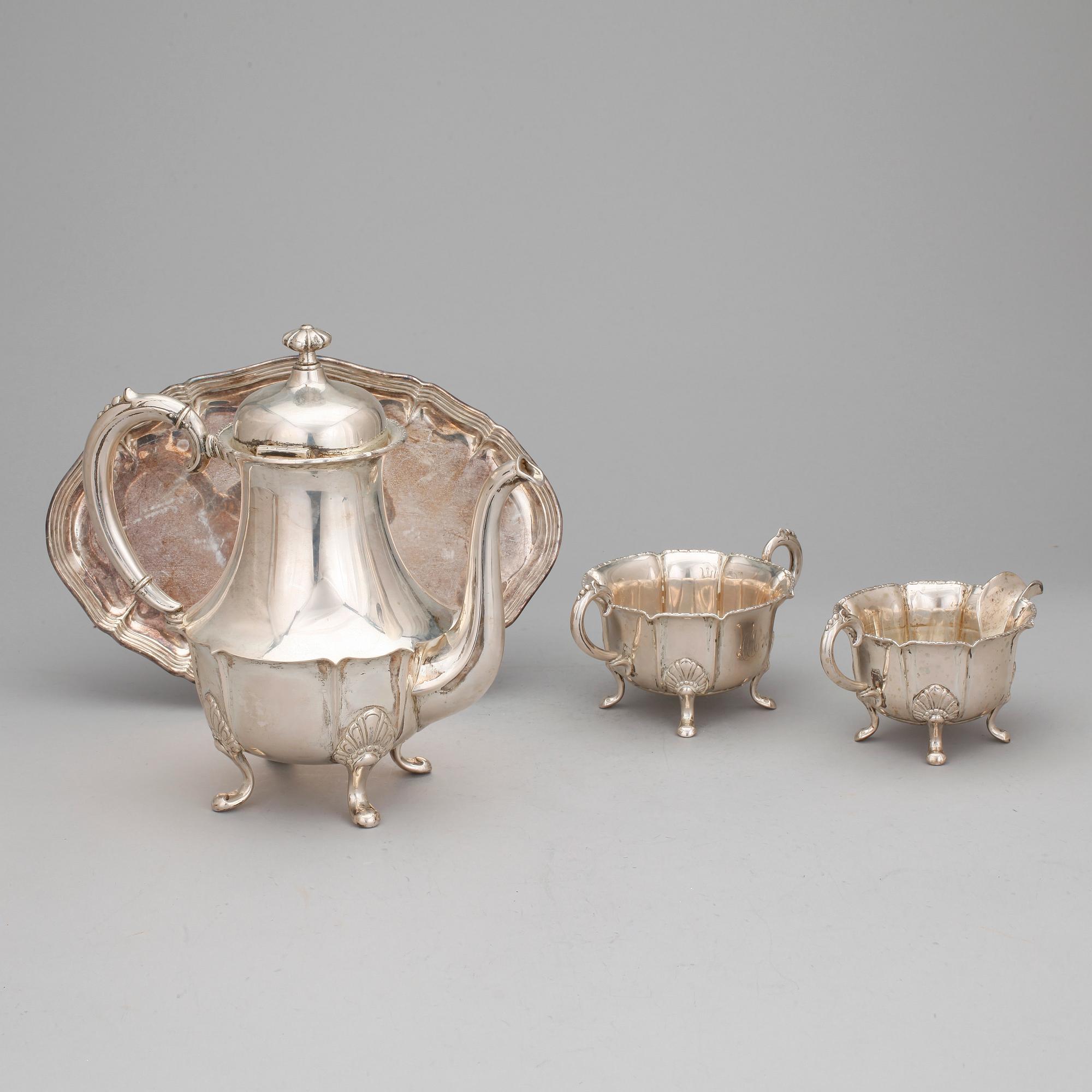 KAFFESERVISDELAR, 4 st, silver, Norge, 1938, vikt ca1126 g,