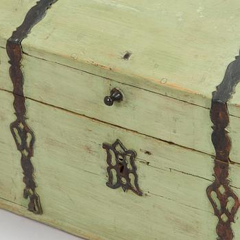 A wooden storage chest dated year 1777.