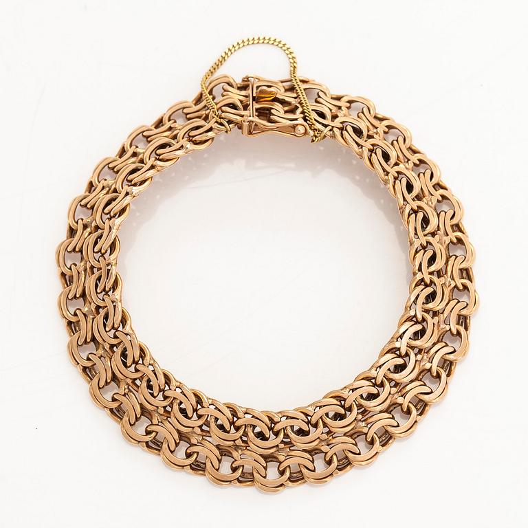 Rannekoru, bismarck ketju, 14K kultaa, Westerback, Helsinki 1964.