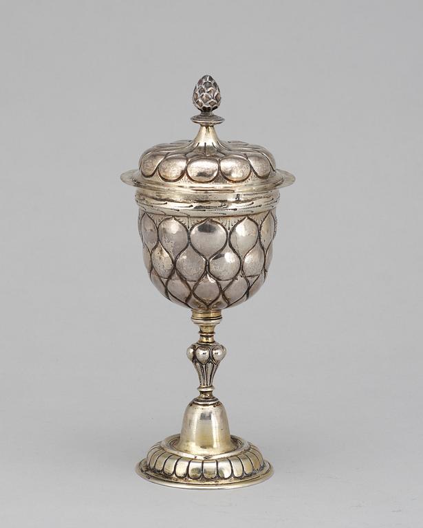 A German 17th century silver-gilt cup and cover, makers mark of Melchior Burtenbach, Augsburg 1637-1640.