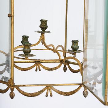 A fine Swedish rococo gilt-brass four-light lantern, Stockholm, later part of the 18th century.