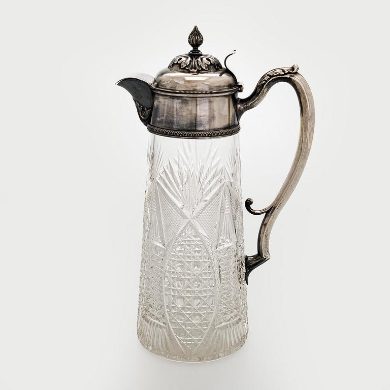 A silver mounted cut glass ewer, St. Petersburg, around year 1900.