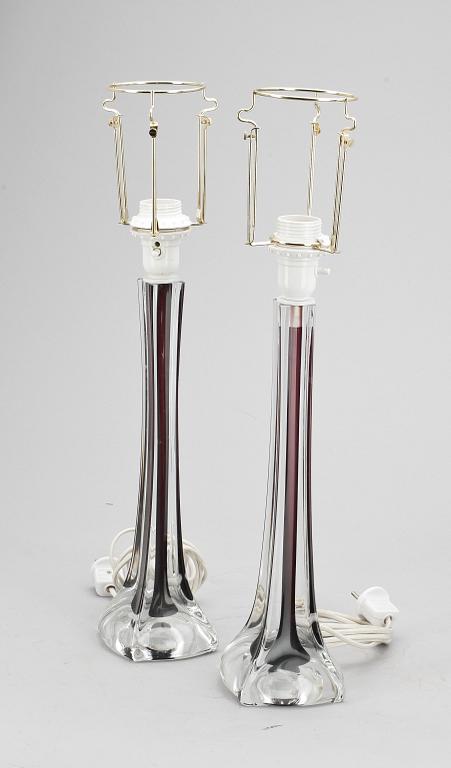 BORDSLAMPOR, ett par, glas, Paul Kedelv Flygsfors, 1950/60-tal.