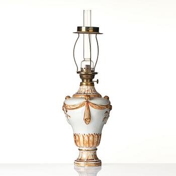 An enamelled potpourri vase made into a lamp, 18th century.