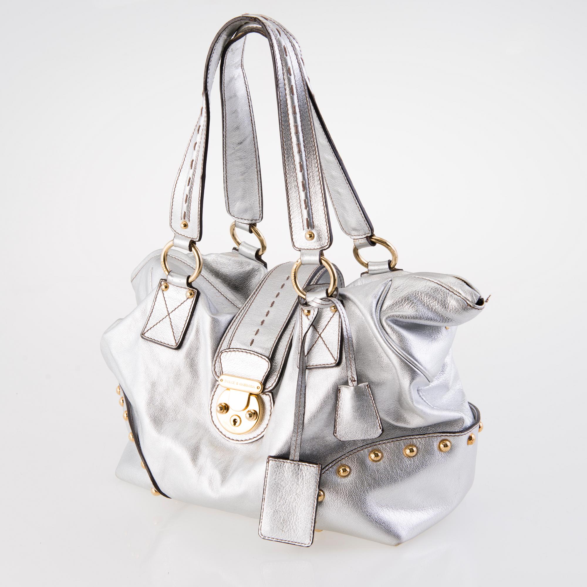 DOLCE & GABBANA Silver Leather Satchel Bag.