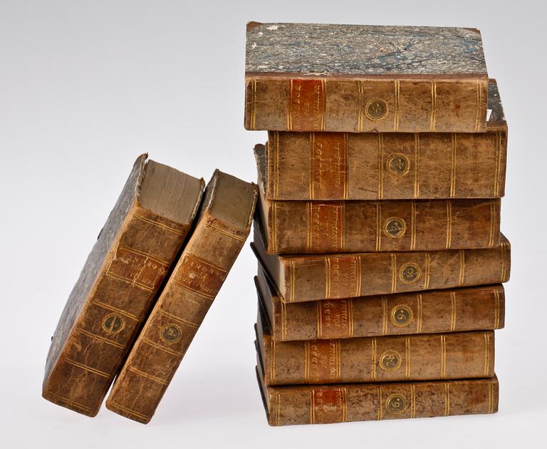 BOKVERK, vol I-X i nio band, "Historisk handbok för fruntimmer i äldre och nyare historien" översatt av JE Angelini, andra uppl Stockholm 1812-14.