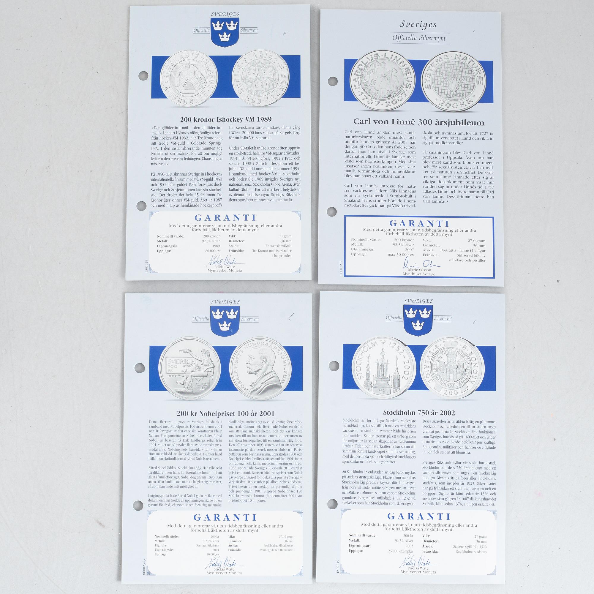 Myntsamling, minnes- och jubileumsmynt, 61 st, mestadels i silver. I tre schatull.